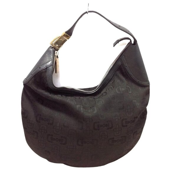 Gucci Black Horsebit Print Canvas and Leather Glam Hobo - Picture 1 of 15